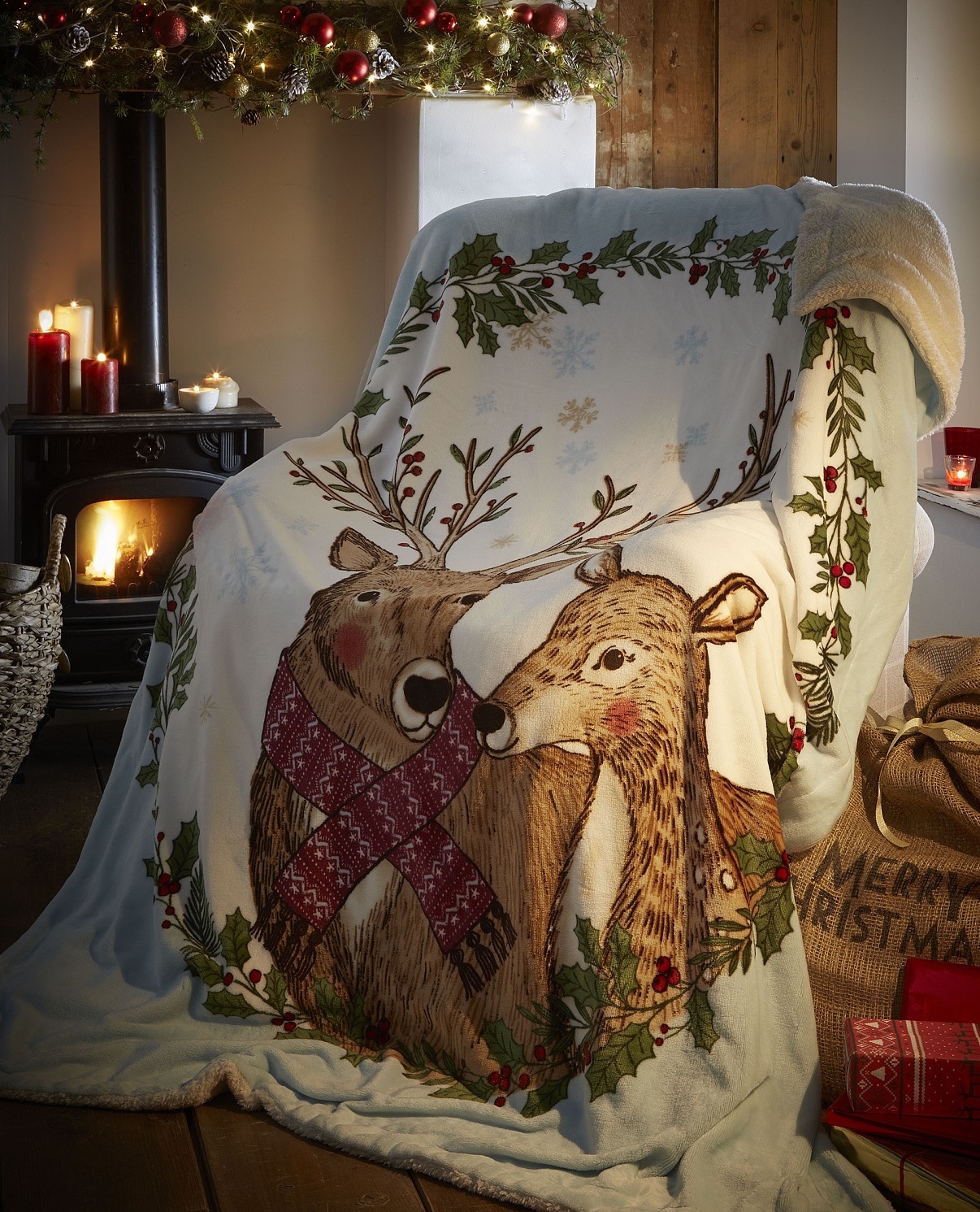 Luxury Christmas Sherpa Fleece Throwover Throw Sofa Bed Xmas Festive